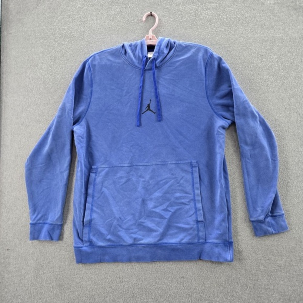 Jordan Men Hoodie G (L) Blue Y2K Center Jumpman Logo Athleisure Long Sleeve
